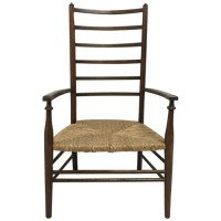 Liberty & Co. Arts & Crafts Low Ladder Back Armchair with Rush Seat - Thumbnail 6