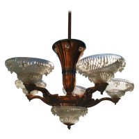 French Art Deco Chandelier with the Original Opaque Moulded Icicle Glass Shades - Thumbnail 1