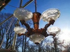 French Art Deco Chandelier with the Original Opaque Moulded Icicle Glass Shades - Thumbnail 2