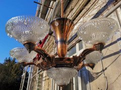 French Art Deco Chandelier with the Original Opaque Moulded Icicle Glass Shades - Thumbnail 3