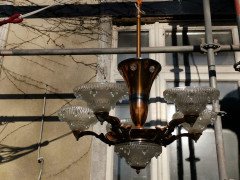 French Art Deco Chandelier with the Original Opaque Moulded Icicle Glass Shades - Thumbnail 4