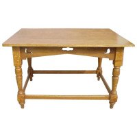 Voysey, Style of. Arts & Crafts Oak Dining Table with Dove Cut-Outs Below the Top