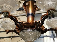 French Art Deco Chandelier with the Original Opaque Moulded Icicle Glass Shades - Thumbnail 8