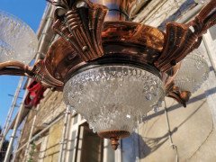 French Art Deco Chandelier with the Original Opaque Moulded Icicle Glass Shades - Thumbnail 13
