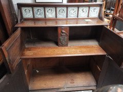 John Pollard Seddon attr, Gothic Revival Oak Sideboard, Minton Shakespeare Tiles - Thumbnail 12