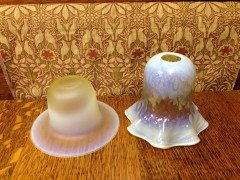 A Flat Rim Arts & Crafts Vaseline/Uranium Glass Shade & One with a Frilly Rim - Thumbnail 2