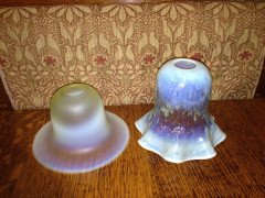 A Flat Rim Arts & Crafts Vaseline/Uranium Glass Shade & One with a Frilly Rim - Thumbnail 3