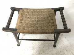 Liberty & Co. Attr Oak Side Stool with Sea Grass Seat, Turned Handles and Legs - Thumbnail 3