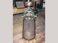 Arts & Crafts Copper Lantern Retaining the Original Ribbed Style Opaque Shade - Thumbnail 3