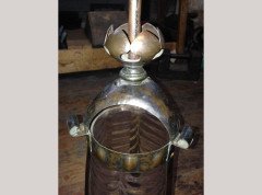 Arts & Crafts Copper Lantern Retaining the Original Ribbed Style Opaque Shade - Thumbnail 6