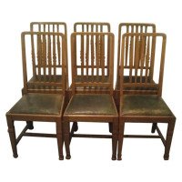 Shapland & Petter, Set of Six Arts & Crafts Oak Dining Chairs with Shaped Backs - Thumbnail 1