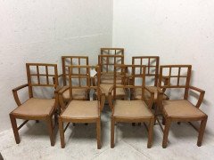 Heal's of London Attri, a set of 12 Lattice Back Oak Arts & Crafts Armchairs - Thumbnail 7