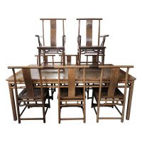 Chinese Hard Wood Dining Table & Eight Matching Chairs All with Stylised Carving