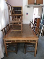 Chinese Hard Wood Dining Table & Eight Matching Chairs All with Stylised Carving - Thumbnail 4