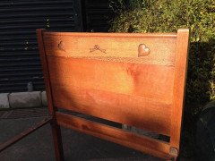 Heal's, Near Pair of Arts & Crafts Single Oak 3 Foot Wide Beds with Carved Hearts - Thumbnail 4