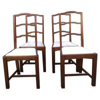 Heal's, Set of Four English Arts & Crafts Oak Arched Top Ladderback Dining Chairs