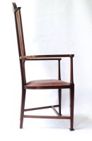 J. S. Henry attr. Arts & Crafts Mahogany Armchair With Stylised Floral Inlays - Thumbnail 4