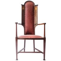 J. S. Henry attr. An Arts & Crafts Mahogany Armchair With Stylised Floral Inlays - Thumbnail 5