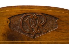 Arts & Crafts Walnut Armchair with Carved Female Heads and High Heel Shoes - Thumbnail 3