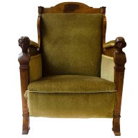 Arts & Crafts Walnut Armchair with Carved Female Heads and High Heel Shoes - Thumbnail 5