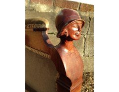 Arts & Crafts Walnut Armchair with Carved Female Heads and High Heel Shoes - Thumbnail 11