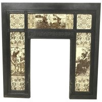 English Aesthetic Movement Cast Iron Fire Insert with Original Maw & Co. Tiles - Thumbnail 1