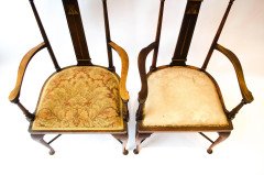 Two Arts & Crafts Armchairs inlaid with Abalone, Walnut, boxwood & Sycamore - Thumbnail 1