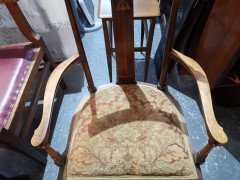 Two Arts & Crafts Armchairs inlaid with Abalone, Walnut, boxwood & Sycamore - Thumbnail 10
