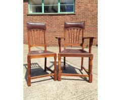 Heal's, attributed. A Set of Eight English Arts & Crafts Oak Dining Chairs - Thumbnail 3