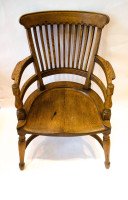 E. W. Godwin Attributed, Oak Armchair with Shaped Back & Crinoline Hoop Stretcher - Thumbnail 2
