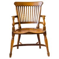 E. W. Godwin Attributed, Oak Armchair with Shaped Back & Crinoline Hoop Stretcher - Thumbnail 1