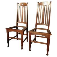 Liberty & Co. Four English Arts & Crafts Oak Dining Chairs with Heart Cut-Outs - Thumbnail 1