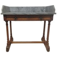 A. W. N. Pugin Gillows, Gothic Revival Oak Marble-Top Washstand with Carved Florets - Thumbnail 1
