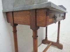 A W N Pugin Gillows, Gothic Revival Oak Marble-Top Washstand with Carved Florets - Thumbnail 8