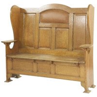 Wylie & Lochhead, Style of. M. H. Baillie Scott an Arts & Crafts Glasgow Oak Settle