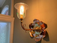 W. A. S Benson. Rare Pair of Large Brass and Copper Lily-Pad Reflector Wall Lights - Thumbnail 4