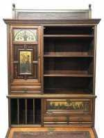 H. W. Batley Gillows & Co. Aesthetic Movement Walnut & Gilt Secretaire Bookcase - Thumbnail 3