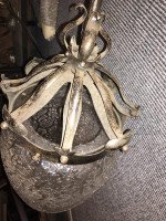 Arts & Crafts Fine Quality Hand Wrought Iron and Crackle Glass Ceiling Light - Thumbnail 6