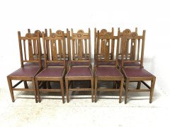 Liberty & Co., Ten Arts & Crafts Oak Dining Chairs with Stylised Floral Details - Thumbnail 2