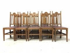 Liberty & Co., Ten Arts & Crafts Oak Dining Chairs with Stylised Floral Details - Thumbnail 3
