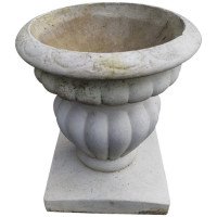 Mid-Century Modern Two-Piece French Concrete Bulbous Fluted Planter on Stand