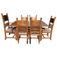 Liberty & Co., Style of. C. F. A. Voysey, Arts & Crafts Oak Dining Set with Ball Finials - Thumbnail 1