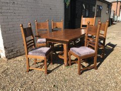 Liberty & Co., Style of. C. F. A. Voysey, Arts & Crafts Oak Dining Set with Ball Finials - Thumbnail 2