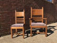 Liberty & Co., Style of. C. F. A. Voysey, Arts & Crafts Oak Dining Set with Ball Finials - Thumbnail 4