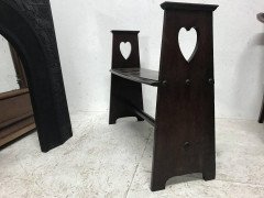 Liberty & Co., an Arts & Crafts Oak Window or Hall Seat with Large Pierced Hearts - Thumbnail 9