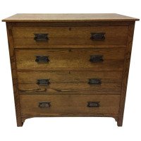 Harris Lebus Arts and Crafts Oak Chest of Drawers with Floral Detailed Handles - Thumbnail 1