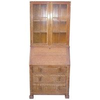 Heal's. A Limed Oak Bureau Bookcase of Slim Proportions on Sledge Style Feet. - Thumbnail 1
