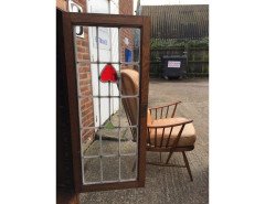 Arts & Crafts Oak Bookcase with Stylised Floral Stain Glass and a Cupboard below - Thumbnail 4