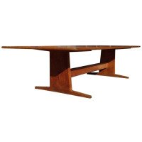 Peter Waals, Arts & Crafts Figured Oak Refectory Table with Exaggerated Feet - Thumbnail 1