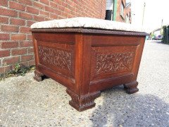 Arts & Crafts Ottoman with All Round Carved Floral Details and Storage Inside - Thumbnail 3
